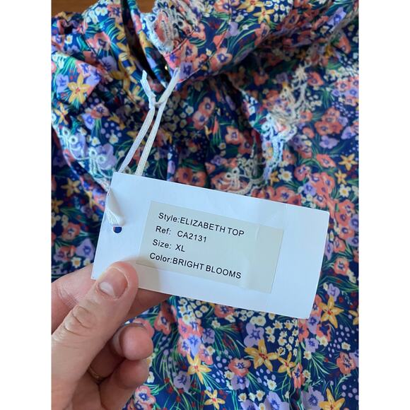 Anthropologie Caballero Floral Ruffle Lace Long Sleeve Button Down, XL NWT - Picture 7 of 8